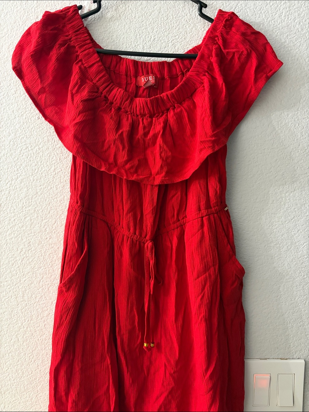 Guess Red Off-Shoulder Drawstring Tunic